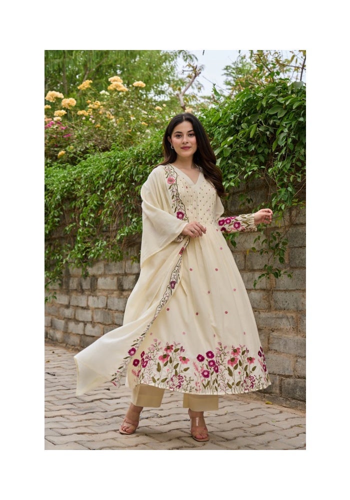 Malishka Export Chanderi Silk Embroidery Anarkali Kurta for Women - Image 3